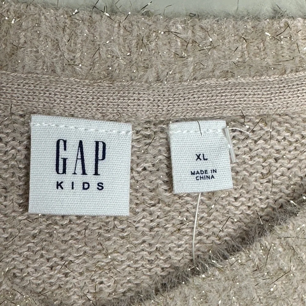 Gap Kids Girls‎ Metallic Gold Fuzzy Soft Long Sleeve Beige Sweater Size XL